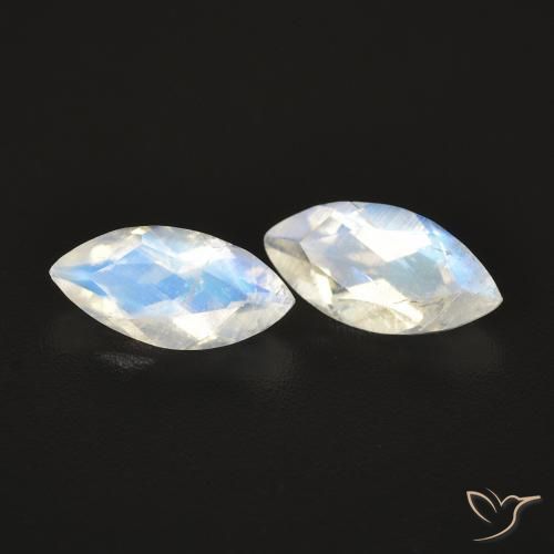 0.97ctw Naturel Blanc bleuâtre Pierre de lune arc-en-ciel, Marquise, Transparent