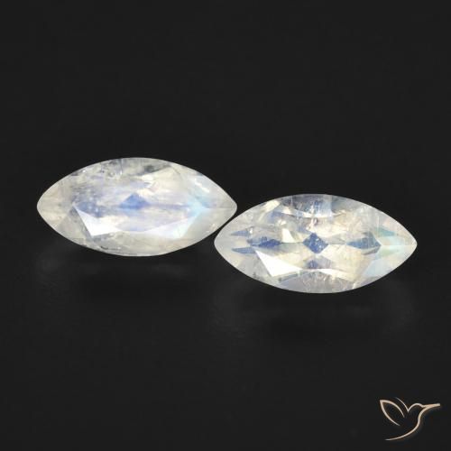 1.20ctw Naturel Blanc bleuâtre Pierre de lune arc-en-ciel, Marquise, Transparent