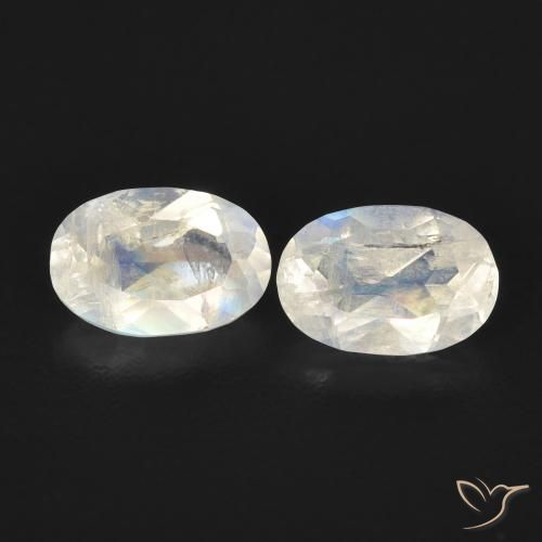 0.94ctw Naturel Blanc bleuâtre Pierre de lune arc-en-ciel, ovale, Transparent