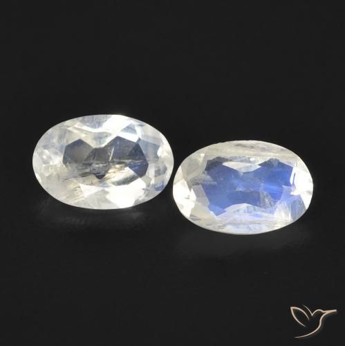 0.73ctw Naturel Blanc bleuâtre Pierre de lune arc-en-ciel, ovale, Transparent