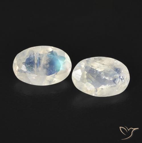 0.76ctw Naturel Blanc bleuâtre Pierre de lune arc-en-ciel, ovale, Transparent