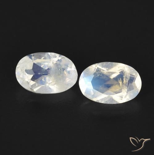 0.77ctw Naturel Blanc bleuâtre Pierre de lune arc-en-ciel, ovale, Transparent