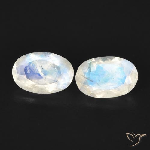 0.85ctw Naturel Blanc bleuâtre Pierre de lune arc-en-ciel, ovale, Transparent
