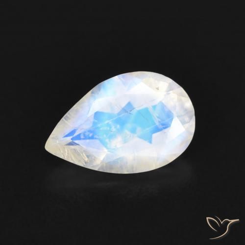 Pierre de lune arc-en-ciel Blanc bleuâtre naturelle En forme de poire, 0.66 ct, Transparent