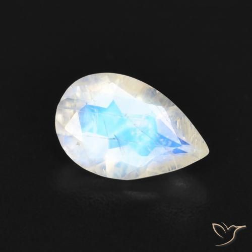 Pierre de lune arc-en-ciel Blanc bleuâtre naturelle En forme de poire, 0.66 ct, Transparent