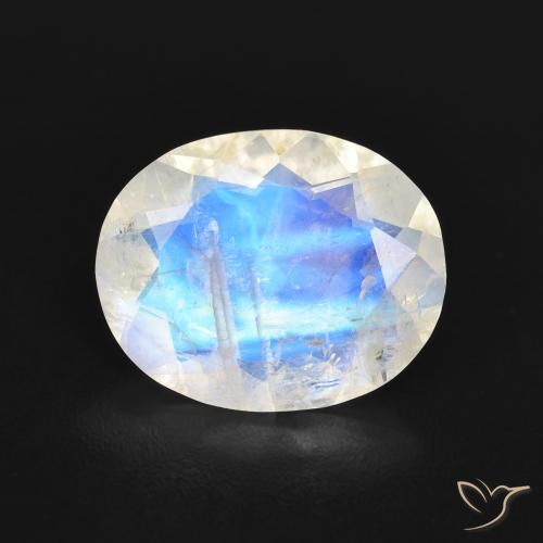 2.58ct Naturel Blanc bleuâtre Pierre de lune arc-en-ciel, ovale, Transparent