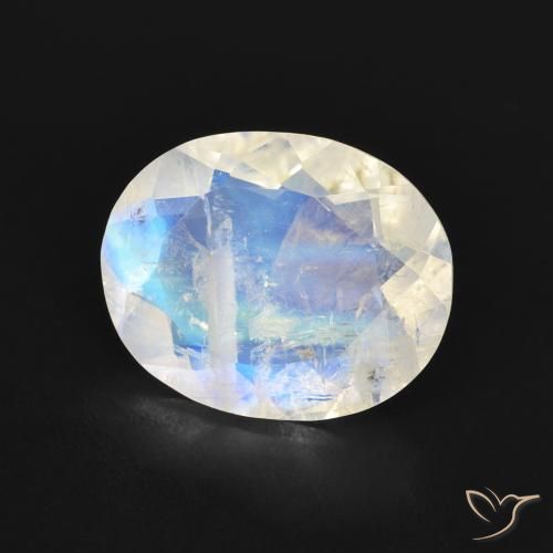 Pierre de lune arc-en-ciel Blanc bleuâtre naturelle ovale, 2.58 ct, Transparent