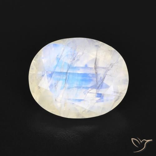 3.18ct Naturel Blanc bleuâtre Pierre de lune arc-en-ciel, ovale, Transparent