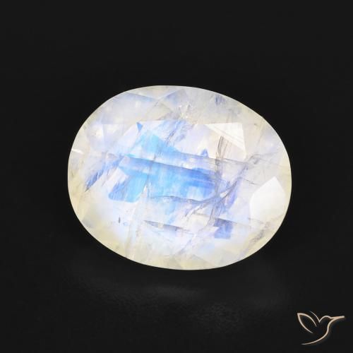 Pierre de lune arc-en-ciel Blanc bleuâtre naturelle ovale, 3.18 ct, Transparent