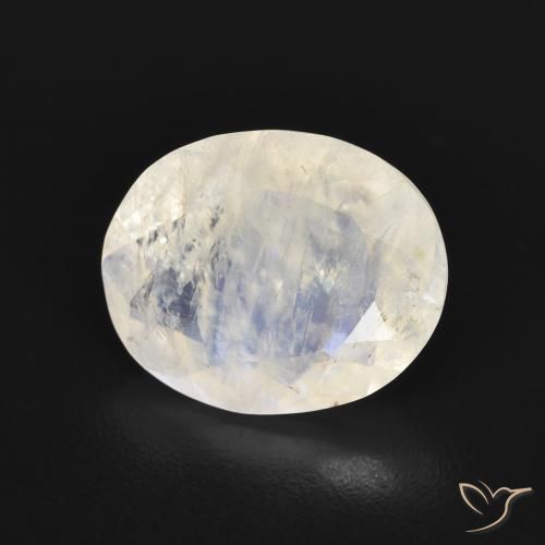 Pierre de lune arc-en-ciel Blanc bleuâtre naturelle ovale, 2.77 ct, Transparent