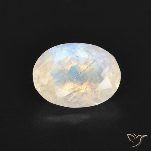 1.18ct Naturel Blanc bleuâtre Pierre de lune arc-en-ciel, ovale, Transparent