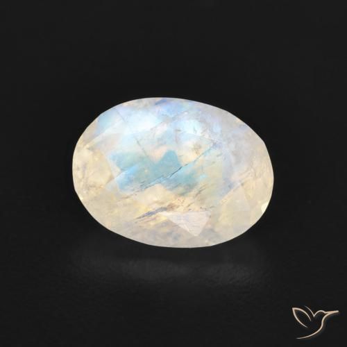 Pierre de lune arc-en-ciel Blanc bleuâtre naturelle ovale, 1.18 ct, Transparent