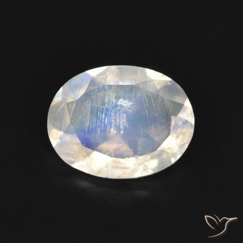 1.30ct Naturel Blanc bleuâtre Pierre de lune arc-en-ciel, ovale, Transparent