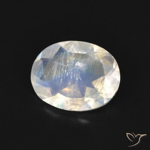 Pierre de lune arc-en-ciel Blanc bleuâtre naturelle ovale, 1.30 ct, Transparent