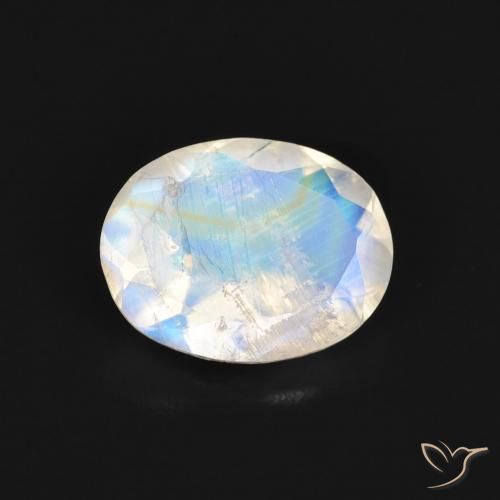 1.36ct Naturel Blanc bleuâtre Pierre de lune arc-en-ciel, ovale, Transparent