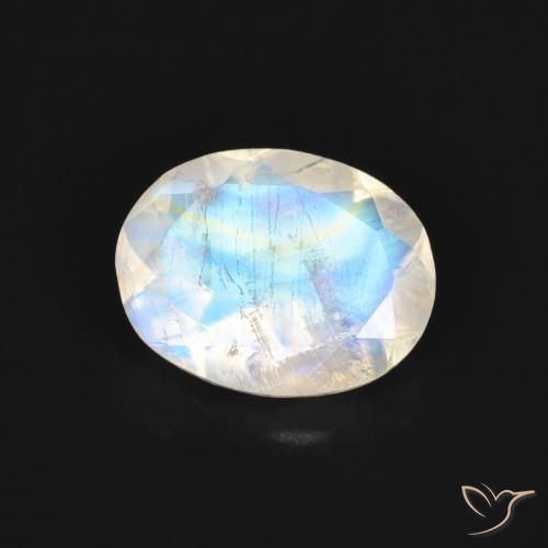 Pierre de lune arc-en-ciel Blanc bleuâtre naturelle ovale, 1.36 ct, Transparent