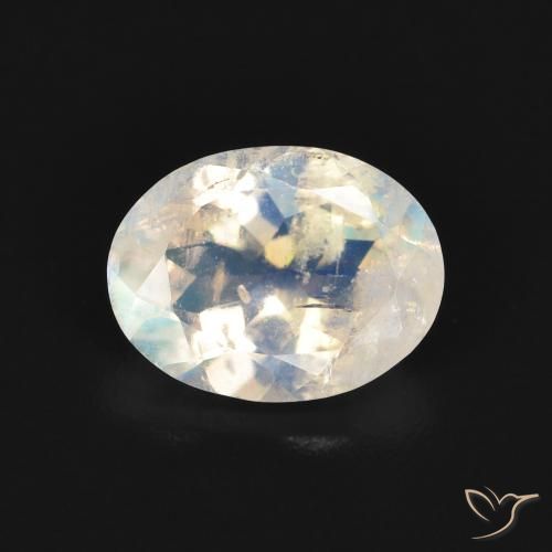 1.61ct Naturel Blanc bleuâtre Pierre de lune arc-en-ciel, ovale, Transparent
