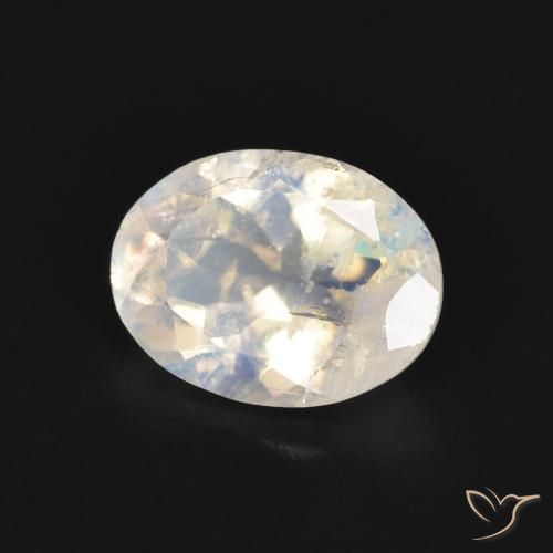 Pierre de lune arc-en-ciel Blanc bleuâtre naturelle ovale, 1.61 ct, Transparent