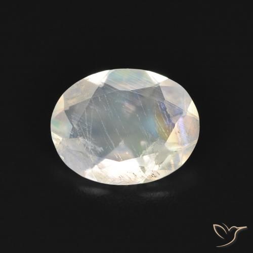 1.27ct Naturel Blanc bleuâtre Pierre de lune arc-en-ciel, ovale, Transparent