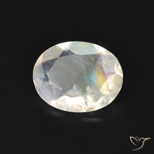 Pierre de lune arc-en-ciel Blanc bleuâtre naturelle ovale, 1.27 ct, Transparent