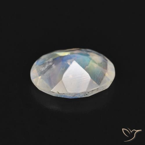 Pierre de lune arc-en-ciel Blanc bleuâtre naturelle ovale, 1.27 ct, Transparent