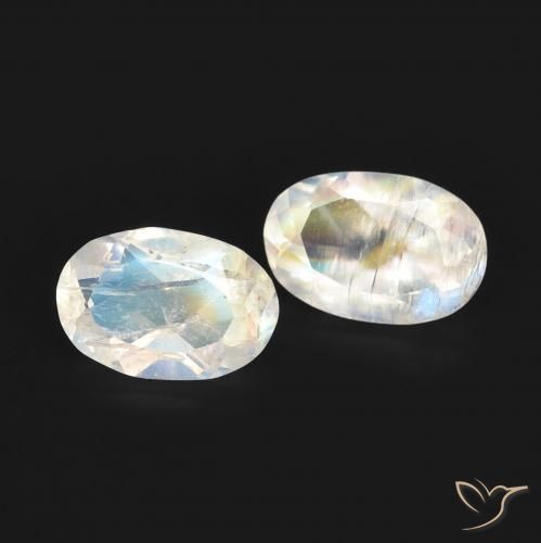 0.83ctw Naturel Blanc bleuâtre Pierre de lune arc-en-ciel, ovale, Transparent