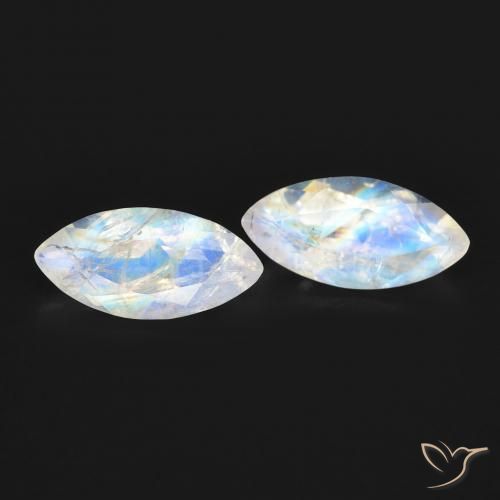 1.23ctw Naturel Blanc bleuâtre Pierre de lune arc-en-ciel, Marquise, Transparent