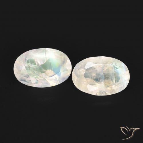 0.94ctw Naturel Blanc bleuâtre Pierre de lune arc-en-ciel, ovale, Transparent