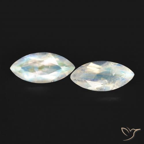 1.14ctw Naturel Blanc bleuâtre Pierre de lune arc-en-ciel, Marquise, Transparent