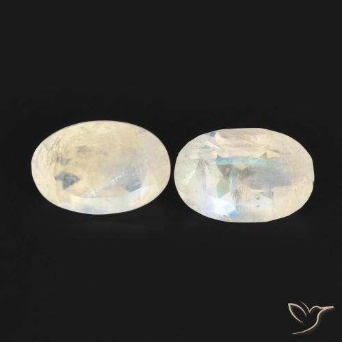 1.03ctw Naturel Blanc bleuâtre Pierre de lune arc-en-ciel, ovale, Transparent