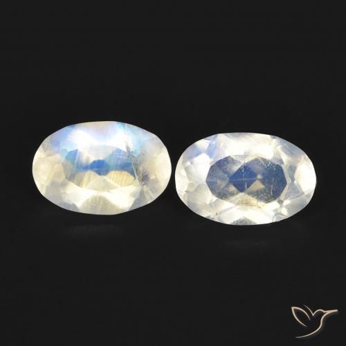 0.90ctw Naturel Blanc bleuâtre Pierre de lune arc-en-ciel, ovale, Transparent, Photo A