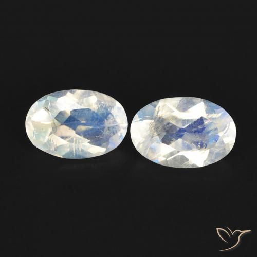 0.89ctw Naturel Blanc bleuâtre Pierre de lune arc-en-ciel, ovale, Transparent