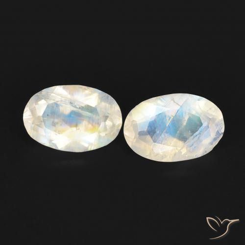0.91ctw Naturel Blanc bleuâtre Pierre de lune arc-en-ciel, ovale, Transparent
