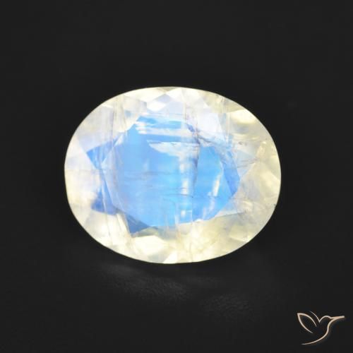 Pierre de lune arc-en-ciel Blanc bleuâtre naturelle ovale, 2.77 ct, Transparent