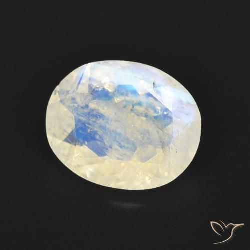 Pierre de lune arc-en-ciel Blanc bleuâtre naturelle ovale, 2.68 ct, Transparent