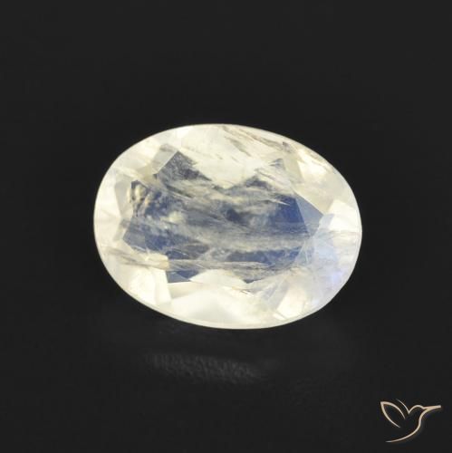 Pierre de lune arc-en-ciel Blanc bleuâtre naturelle ovale, 1.15 ct, Transparent