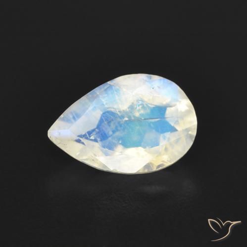 Pierre de lune arc-en-ciel Blanc bleuâtre naturelle En forme de poire, 0.84 ct, Transparent