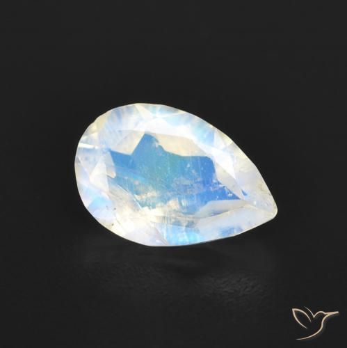 Pierre de lune arc-en-ciel Blanc bleuâtre naturelle En forme de poire, 0.84 ct, Transparent