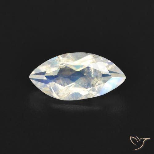 0.51ct Naturel Blanc bleuâtre Pierre de lune arc-en-ciel, Marquise, Transparent