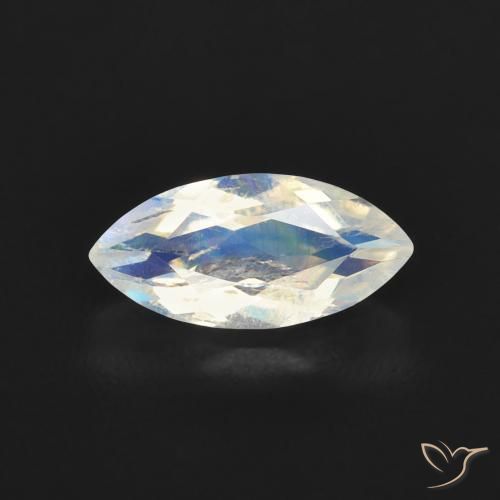 0.61ct Naturel Blanc bleuâtre Pierre de lune arc-en-ciel, Marquise, Transparent