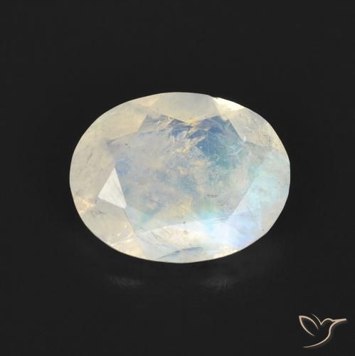 1.36ct Naturel Blanc bleuâtre Pierre de lune arc-en-ciel, ovale, Transparent