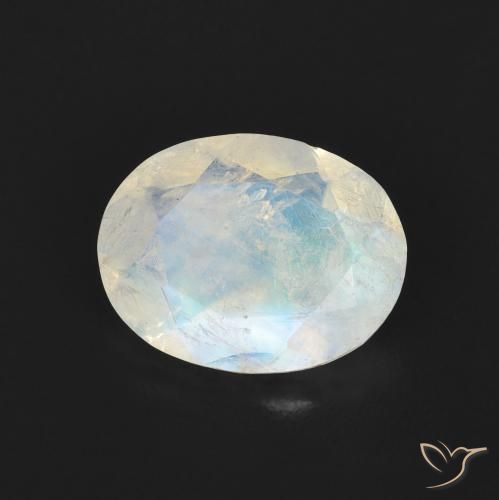 Pierre de lune arc-en-ciel Blanc bleuâtre naturelle ovale, 1.36 ct, Transparent