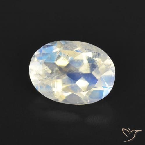 Pierre de lune arc-en-ciel Blanc bleuâtre naturelle ovale, 1.22 ct, Transparent