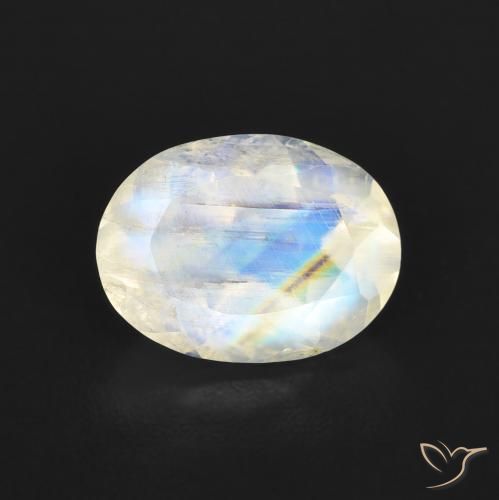 1.21ct Naturel Blanc bleuâtre Pierre de lune arc-en-ciel, ovale, Transparent