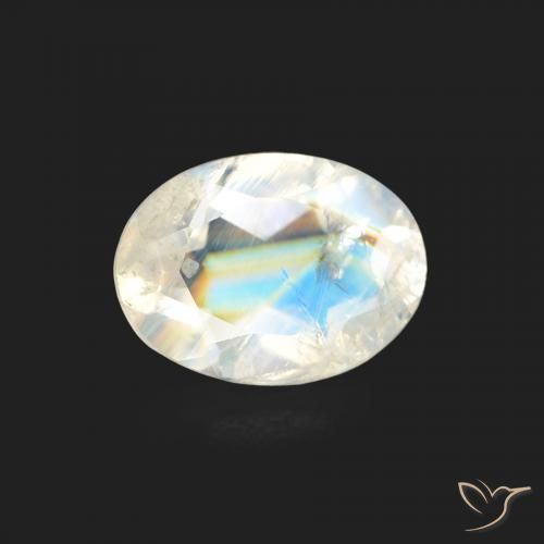1.03ct Naturel Blanc bleuâtre Pierre de lune arc-en-ciel, ovale, Transparent