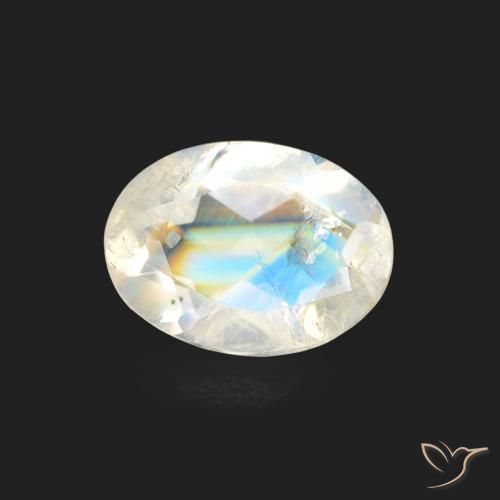 Pierre de lune arc-en-ciel Blanc bleuâtre naturelle ovale, 1.03 ct, Transparent