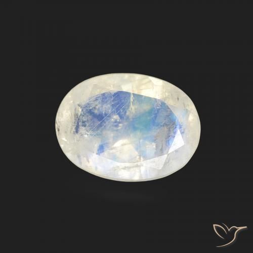 Pierre de lune arc-en-ciel Blanc bleuâtre naturelle ovale, 1.07 ct, Transparent