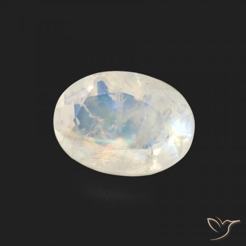 Pierre de lune arc-en-ciel Blanc bleuâtre naturelle ovale, 1.10 ct, Transparent