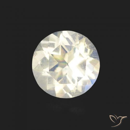 Pierre de lune arc-en-ciel blanc bleuâtre naturelle coupe roude, 0,48 ct, transparent