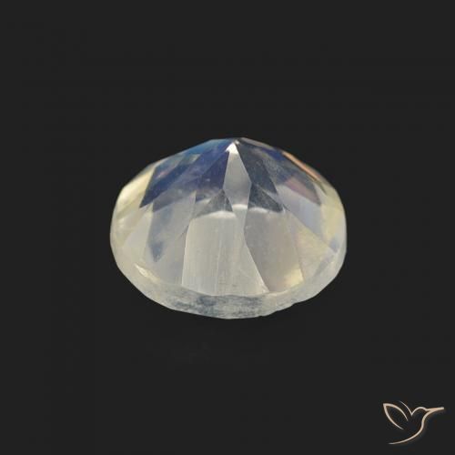 Pierre de lune arc-en-ciel blanc bleuâtre naturelle coupe roude, 0,48 ct, transparent